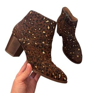 Madewell‎ Rosie Leopard Calf Hair Ankle Boots Block Heel Women's 7
